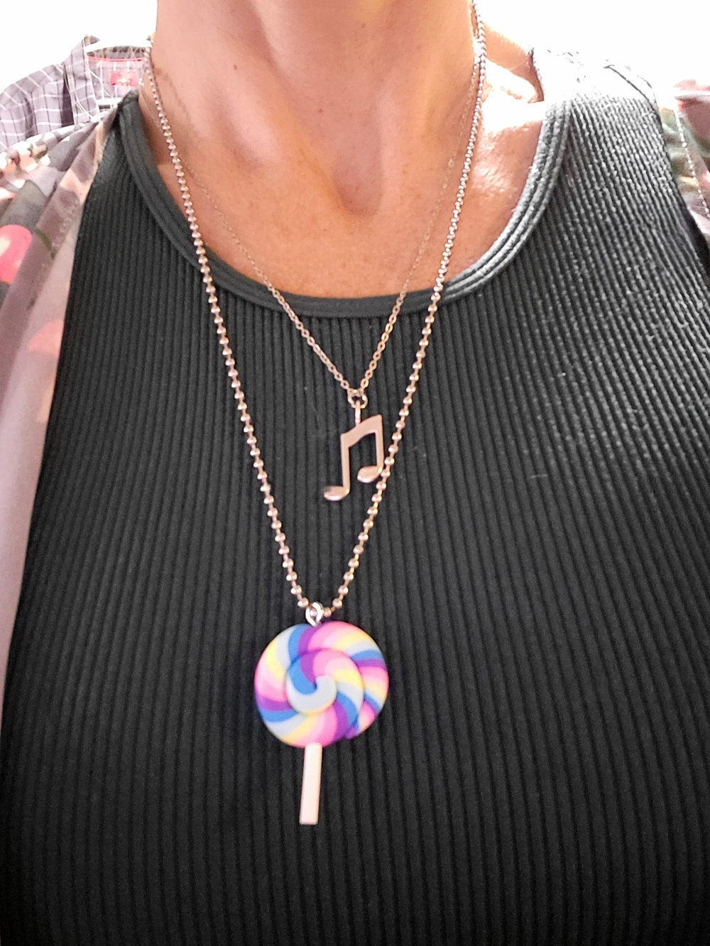 Silver-Tone Music Note & Multicolor Lollipop Layered Necklace
